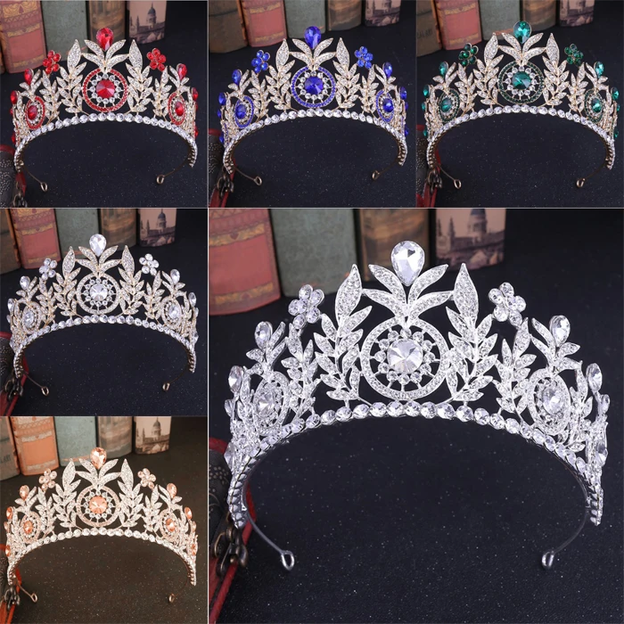 Красная зеленая синяя Хрустальная Цветочная листовая свадебная корона