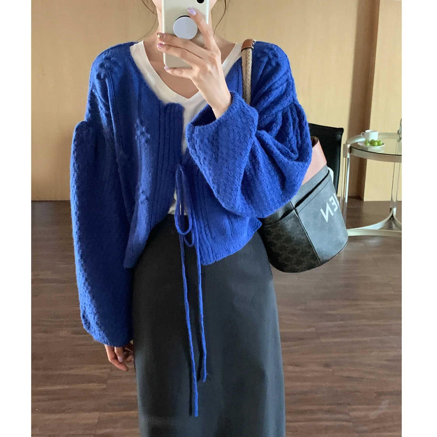 

Вязаный свитер на шнуровке в ленивом стиле, Осенний дизайнерский короткий кардиган, женская одежда