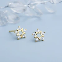 s925 sterling silver temperament star zircon earrings wild but sweet style five pointed star shape earrings