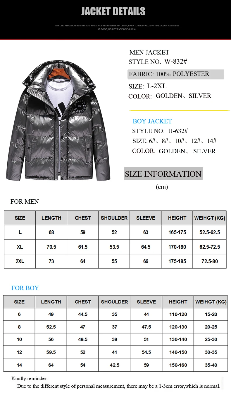 

Child Jacket Boy Coat Thermal Winter Family Matching Clothes Kids Size 6-14Y Adults Size L-3xl Windbreak Hooded Jacket