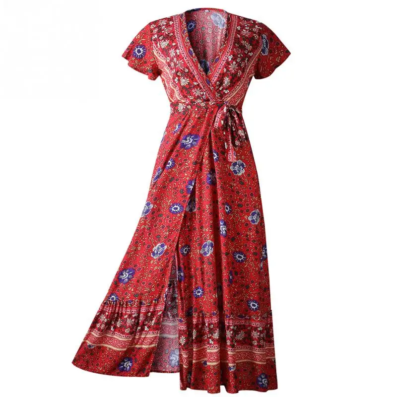 Длинный пуловер с цветочным принтом сексуальное пляжное платье из хлопка