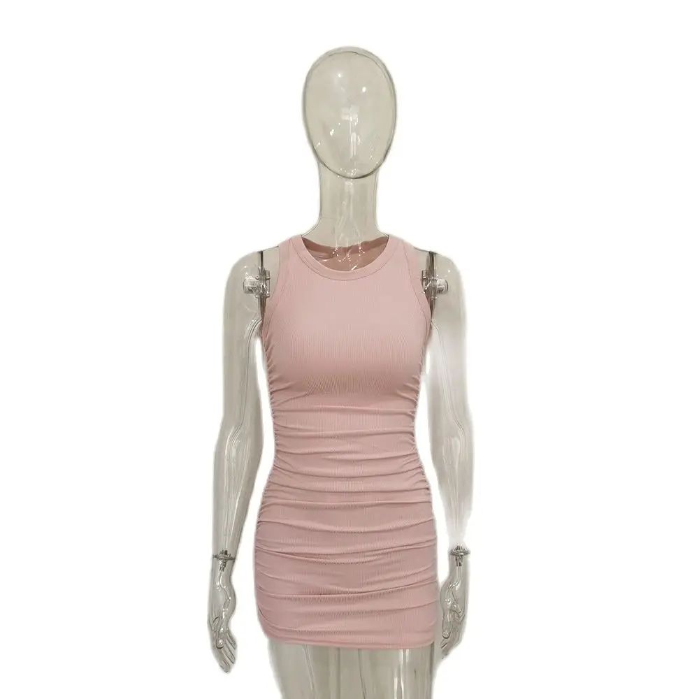 

OLOMLB camiseta Mini vestido de mujer de hombro Sexy de fiesta, O cuello de punto vestido sin mangas de fiesta corta vestido de