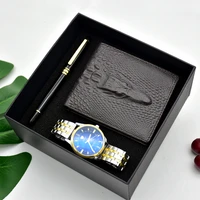 fashion men stainless steel quartz watch business gift set with learther wallet signing pen sets gifts for boyfirend father men%e2%80%99