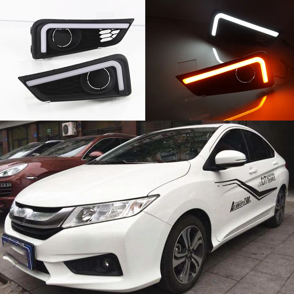 Автомобильные мигающие огни 2 шт. для Honda City 2015 2016 DRL дневные ходовые с поворотным
