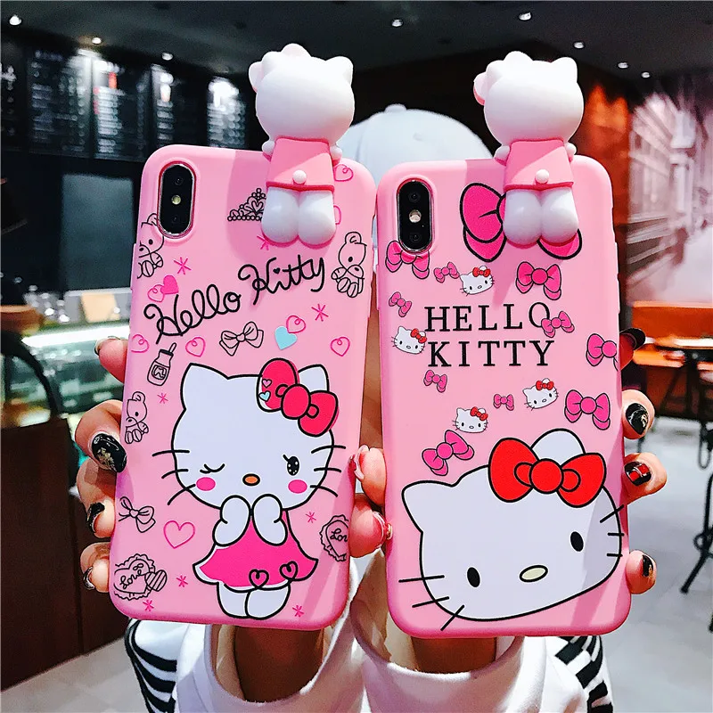 Мягкая силиконовая Розовая кукла задняя крышка для coque iphone 11 11pro 11pro max Прекрасный чехол для телефона hello kitty для iphone X XS MAX