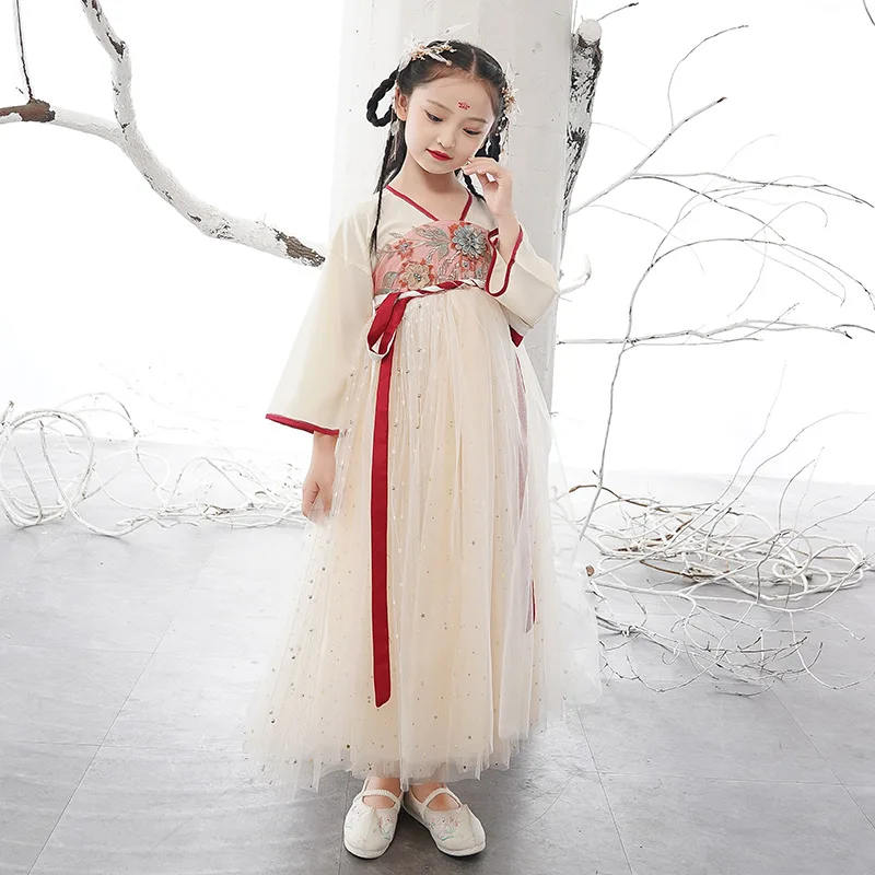 

Kids Hanfu Ancient Costume Super Fairy Baby Girl Lovely Spring Long Party Formal Dress Robe De Soiree Fille Elegant
