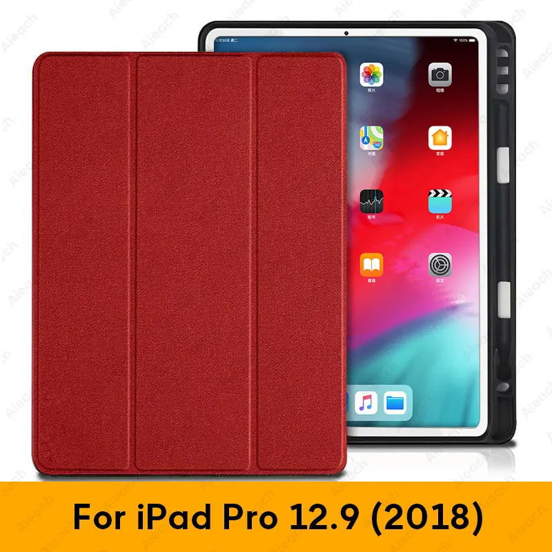 12.9 2018 Red Чехол для iPad Pro 12,9 с держателем-карандашом из искусственной кожи, передняя крышка, мягкий силиконовый чехол для iPad Pro 12,9 - Цвет: 12.9 2018 Red