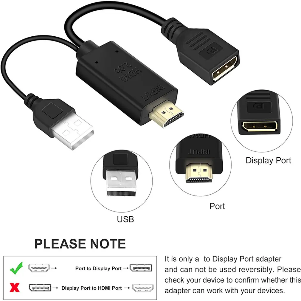 

Конвертер HDMI-совместимый с DP 4K USB-питание HDMI-совместимый штекер на DP порт дисплея гнездовой конвертер устройства 60 Гц