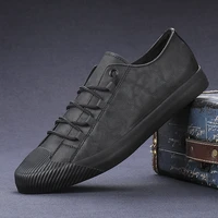 yitu luxury low top men vulcanize shoes autumn new leather casual shoes korean breathable black lace up sneaker shoes