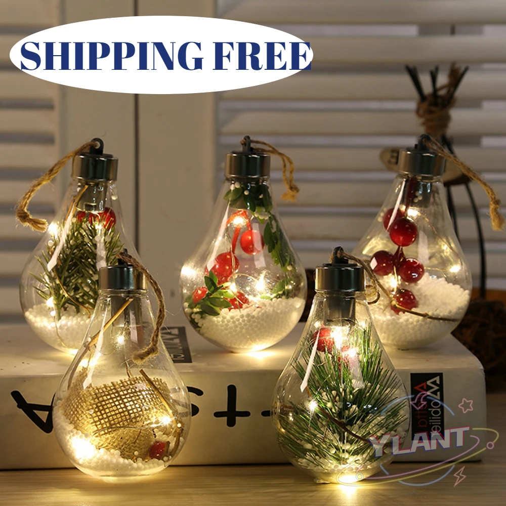 

Christmas LED Ball Lights Ornaments For Christmas Tree New Year 2022 Outdoor Decoration Transparent Festival Christmas Ornament