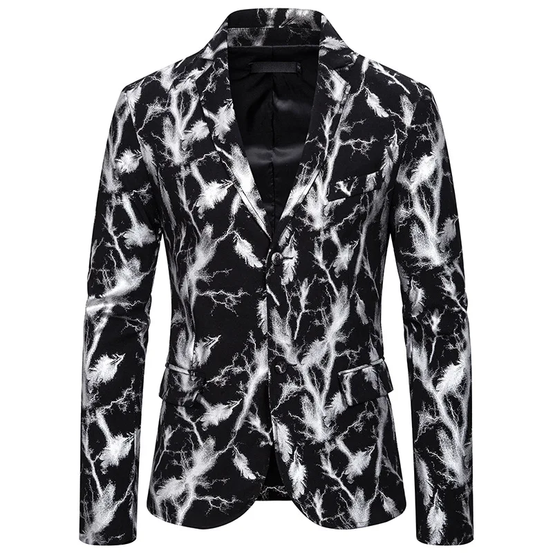 

Men's Blazers Suit Jackets For Costumes Party Hot Stamping Printing Lapels Long sleeve Suits Silver Gold Fashion Slim Coat New