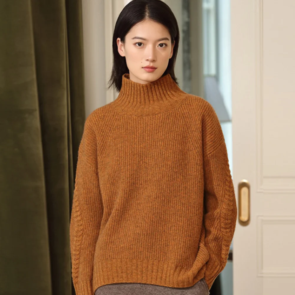 Yak hair wool sweater long sleeve full turtleneck top ladies korean knit green jumper for women turtle neck cashmere fashion new