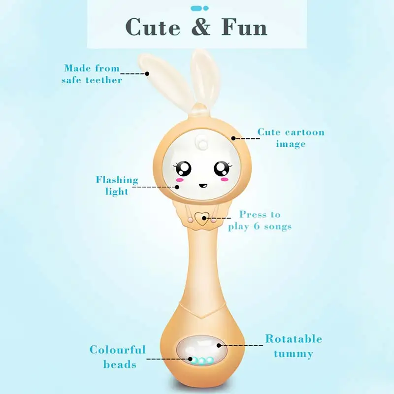 

Baby Rattles Baby Hand Bells 0-3 Years Shake Notes Music Kid Teether Stick Toy Cute Rabbit Children Ring Educational Light