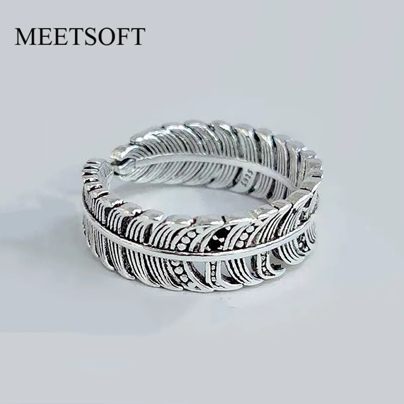 MEETSOFT женское регулируемое кольцо в стиле ретро с черными кристаллами и перьями