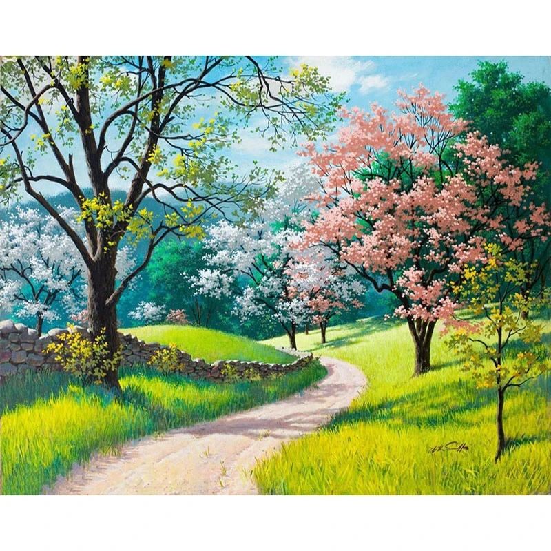

RUOPOTY Frame Cherry Blossoms Road DIY Painting By Numbers Kits Handpainted Oil Painting Home Decor Wall Art Picture 40x50CM