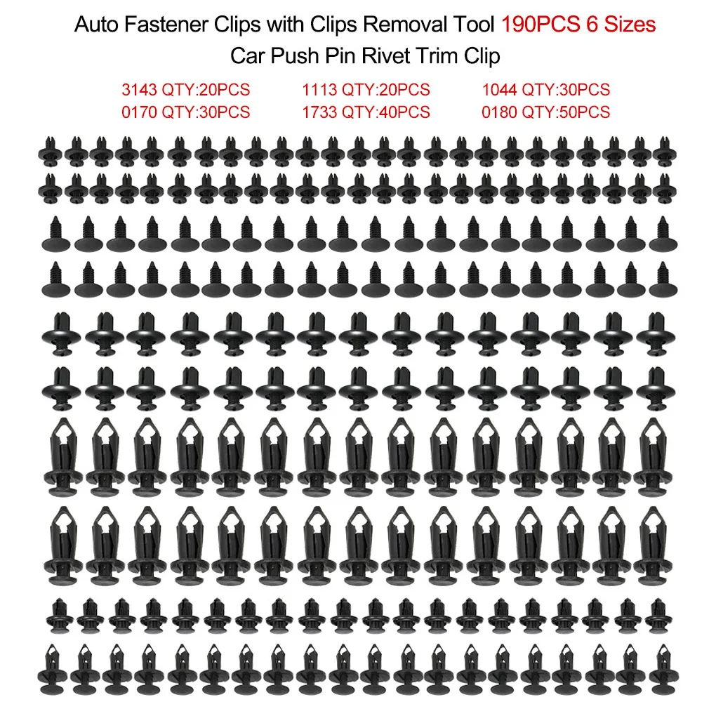 

6 размеров, 190 шт., клипсы для автомобиля, фиксаторы для транспортного средства, заклепки для дверной панели, брызговика, бампера, крыла, отдел...