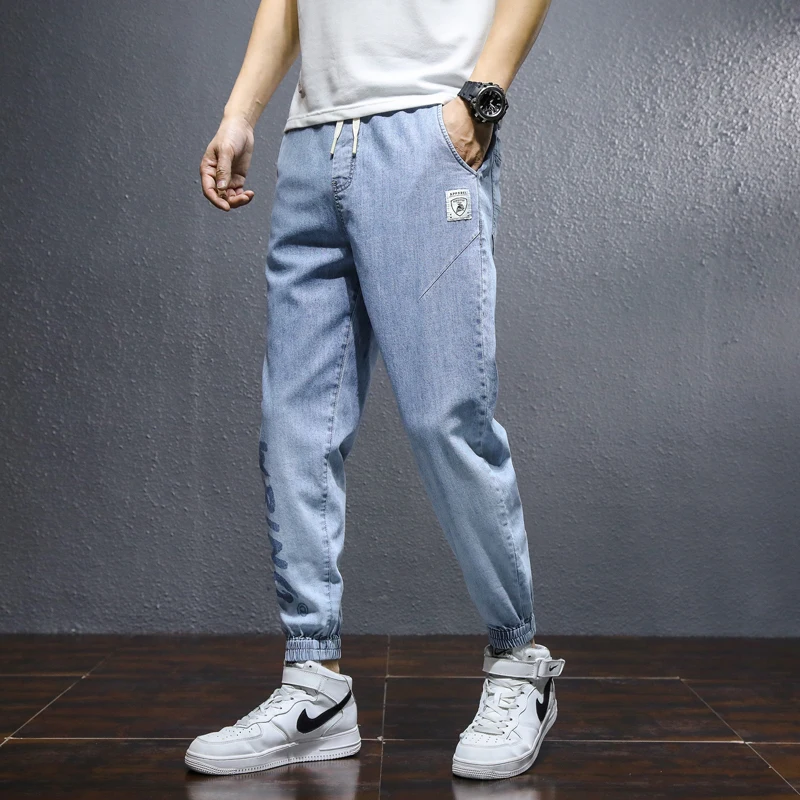 Джинсы мужские однотонные классические повседневные длинные брюки из денима