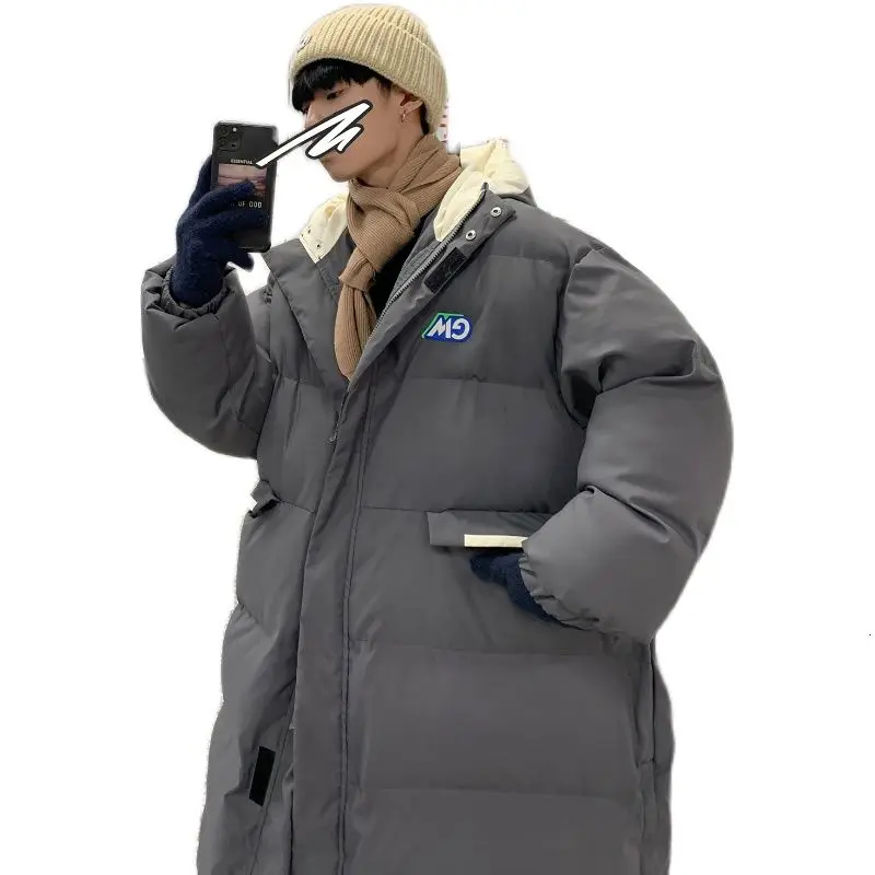 

2021 Spring And Winter New Youth Popular Loose Solid Color Thick Mid-length Hooded Cotton Coat Fashionable Casual Top