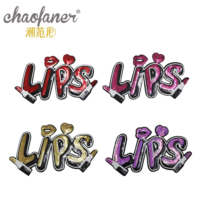 Английские буквы губы Блестки бисер вышивка ткань паста одежда наклейка