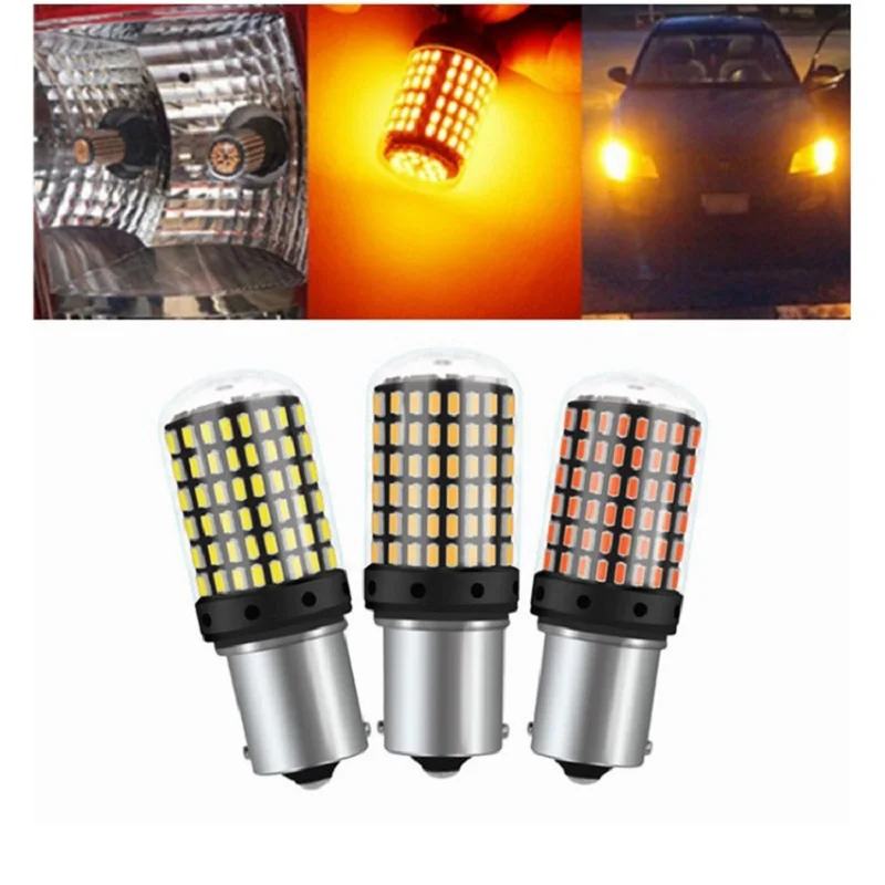 

2 шт. 1156 Ba15s T20 светодиодный P21W W21W PY21W светодиодный Canbus лампы без гипер-вспышки авто указатель поворота автомобиля габаритные огни 3014 144 smd