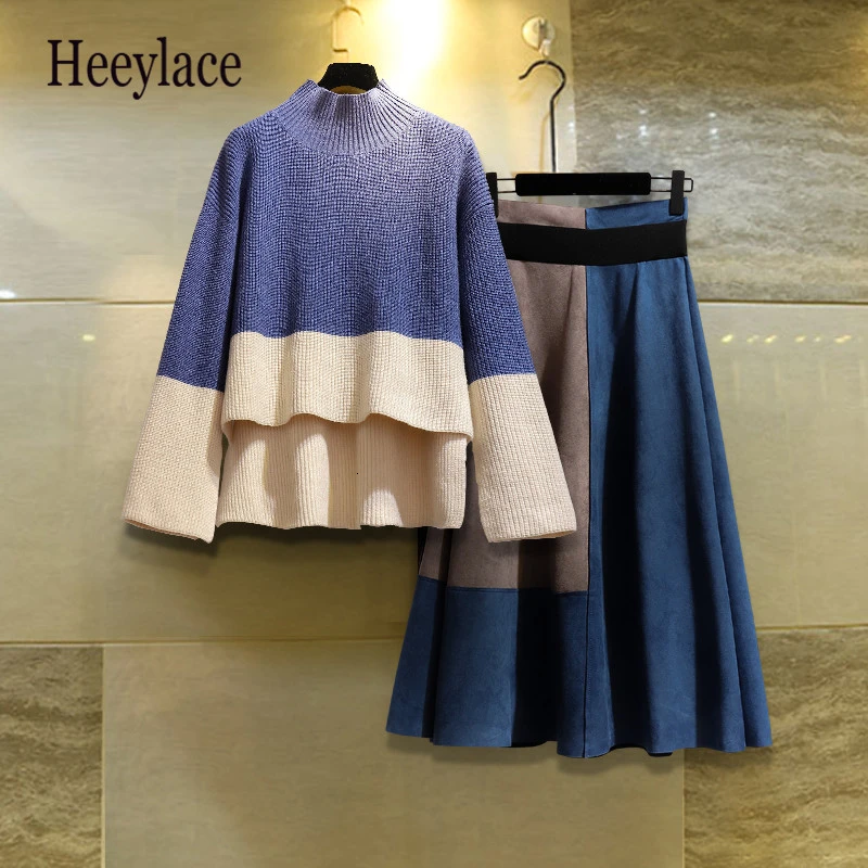 Женский осенне зимний Трикотажный костюм с высоким воротником и