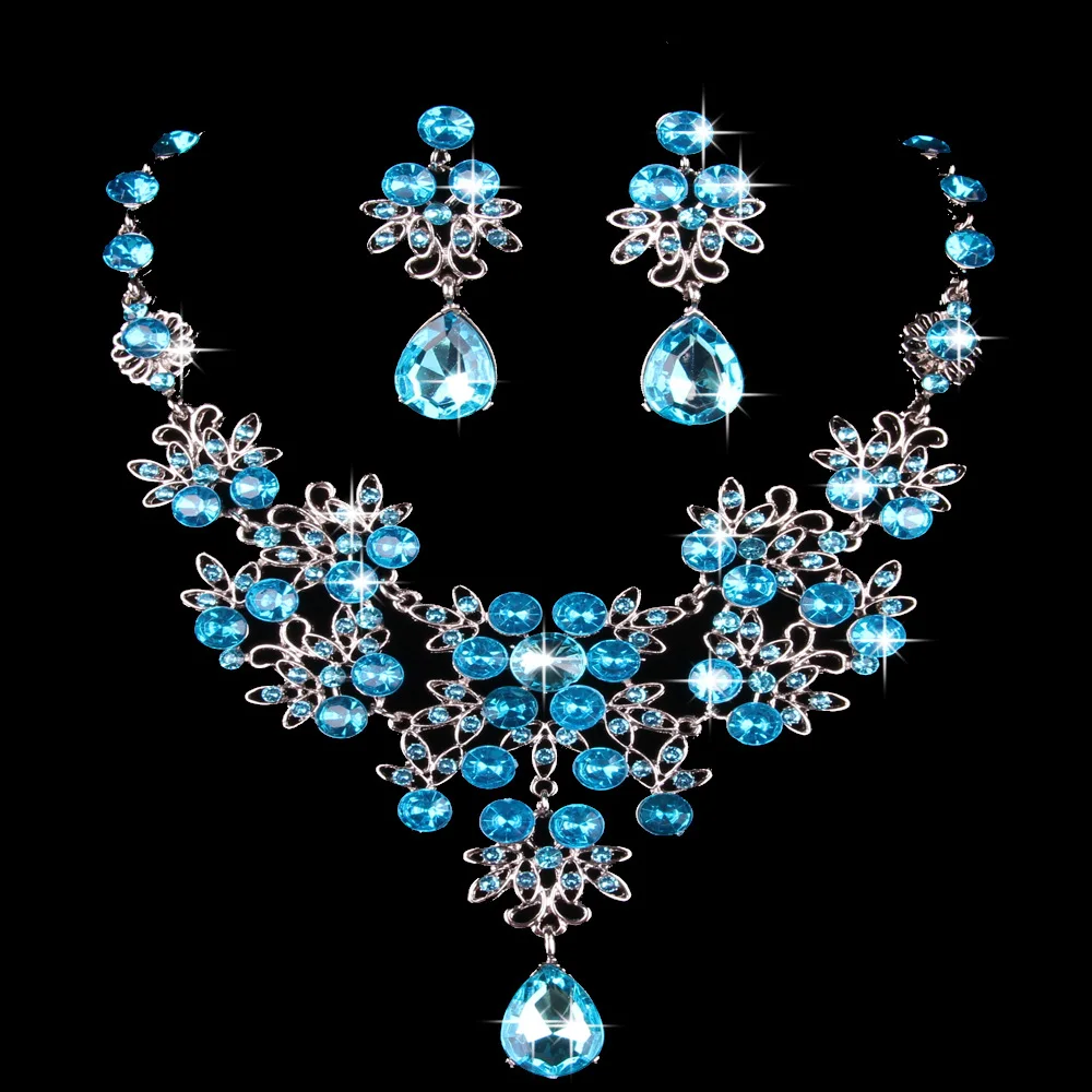 Silver Sky Blue KMVEXO, несколько цветов, капли воды, свадебные, формальные, вечерние, выпускные Ювелирные наборы, кристаллы, стразы, невесты, ожерелье, серьги, наборы - Окраска металла: Silver Sky Blue