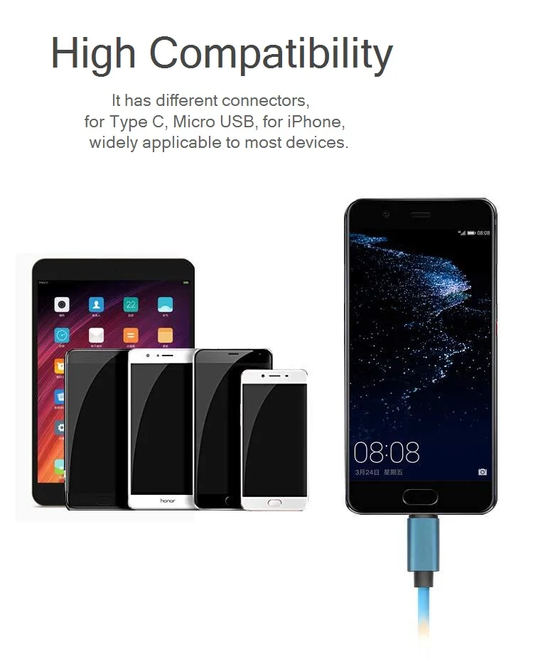 NOHON светодиодный мигающий usb-кабель для iPhone X, XS, XR, для samsung, S10, S9, быстрая зарядка, Тип C, Micro USB, шнур для передачи данных