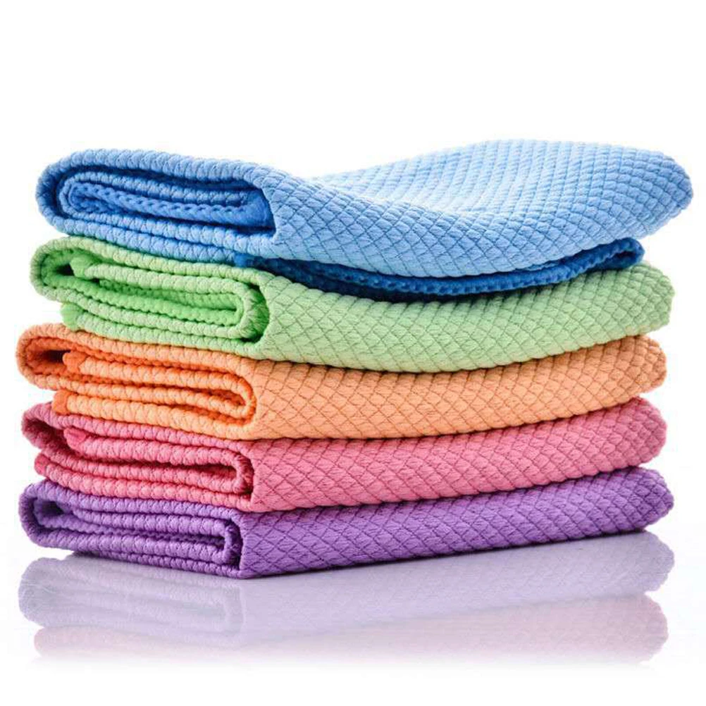 

5pcs Soft Microfiber Anti-grease Cleaning Towel Absorbable Glass Kitchen Cleaning Wipes Table Window Car Dish Towel Rag Large