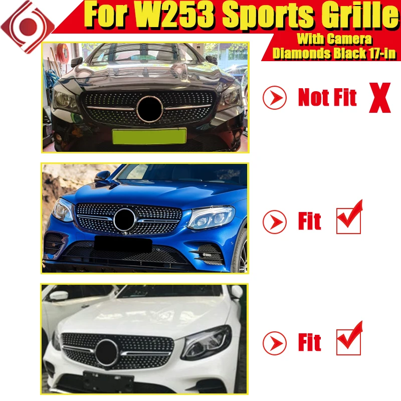 W253 Алмазная Передняя решетка для гриля ABS черный без знака Mercedes GLC class GLC250 GLC350 GLC400