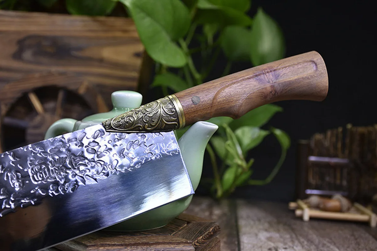 

Retro Chef Knife Forged Chinese Meat Cleaver with Dragon Sculpture Rosewood Handle Handmade Cooking Cuisine Tools