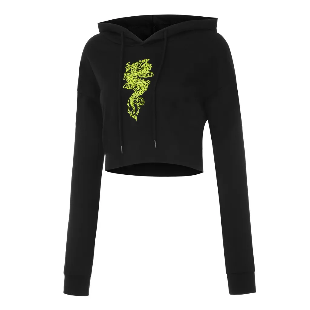 Повседневная Толстовка женская мода китайский дракон вышивка Drawstring