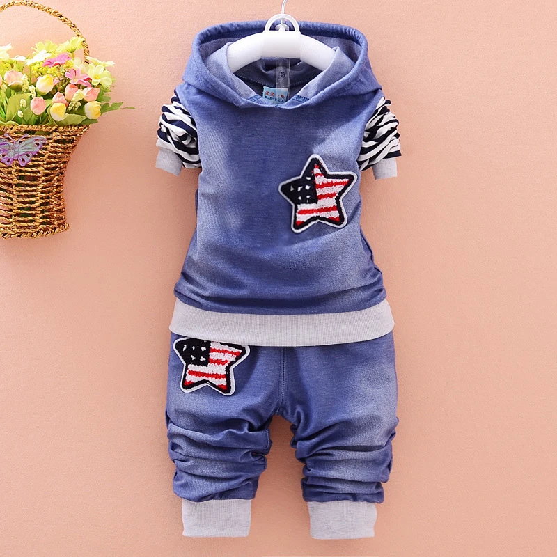 2 шт./компл. хлопковая футболка с длинным рукавом и джинсовым капюшоном для