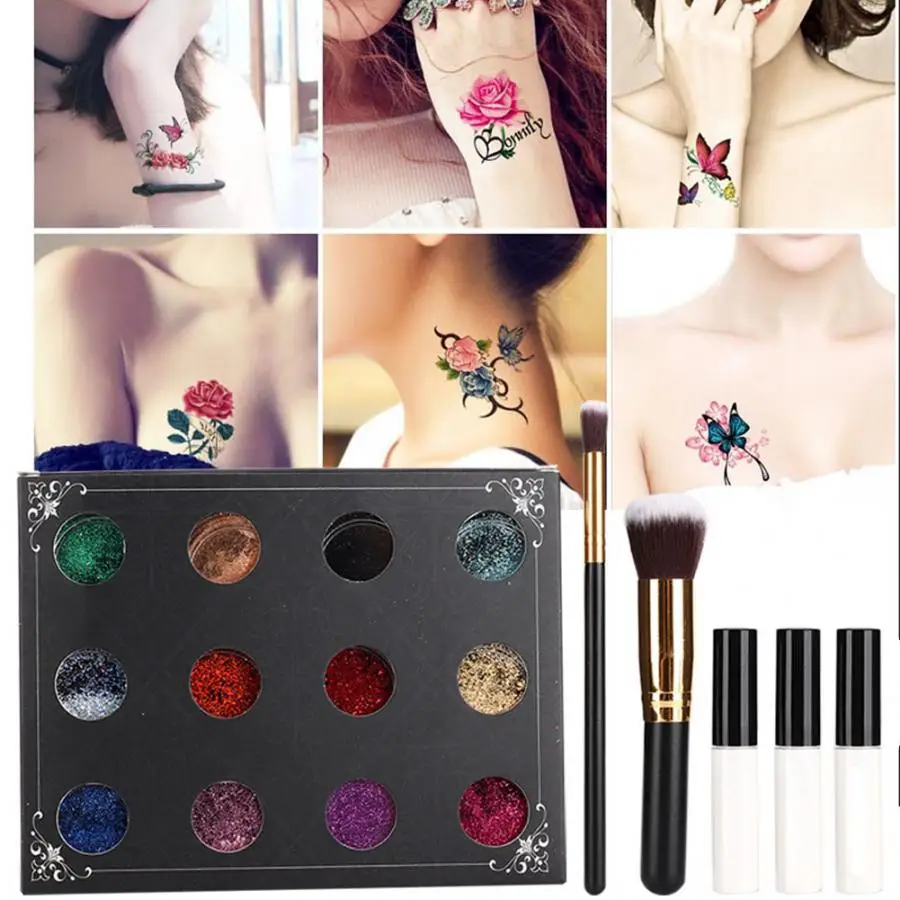 12 цветов краска для тела блеск временная татуировка лицо живопись набор с