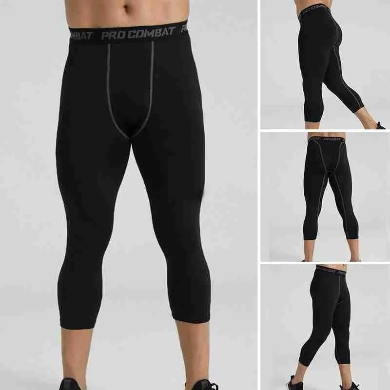 

2020 Hot Style Men's Fitness Sports Tights Basketball Quick-drying Pants Running Stretch Seven-point Fitness High Leggings D4V4