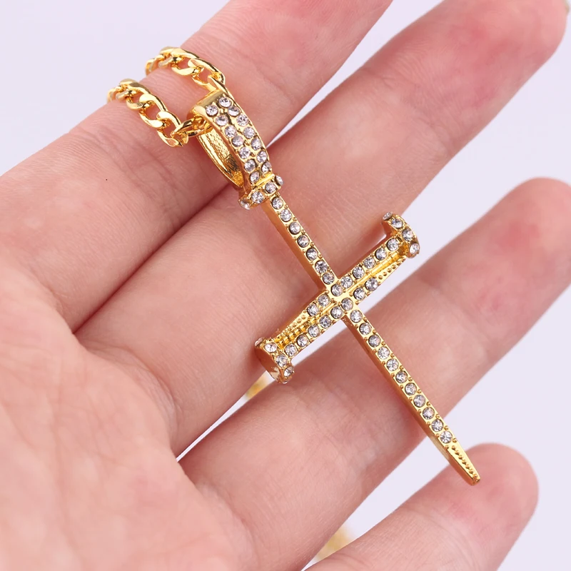 Золотой цвет крест сплайсинга кулон ноготь ожерелье хип хоп кубического
