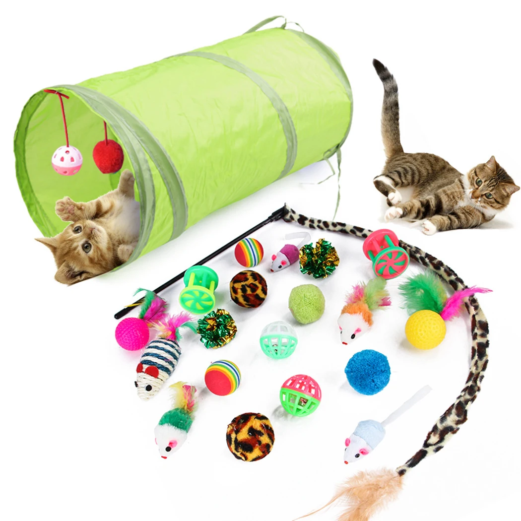 Cat Toy 21Pcs/Set Pet Kit Collapsible Tunnel toy Fun Bell Feather Mice Shape Kitten Dog Interactive Play Supplies | Дом и сад
