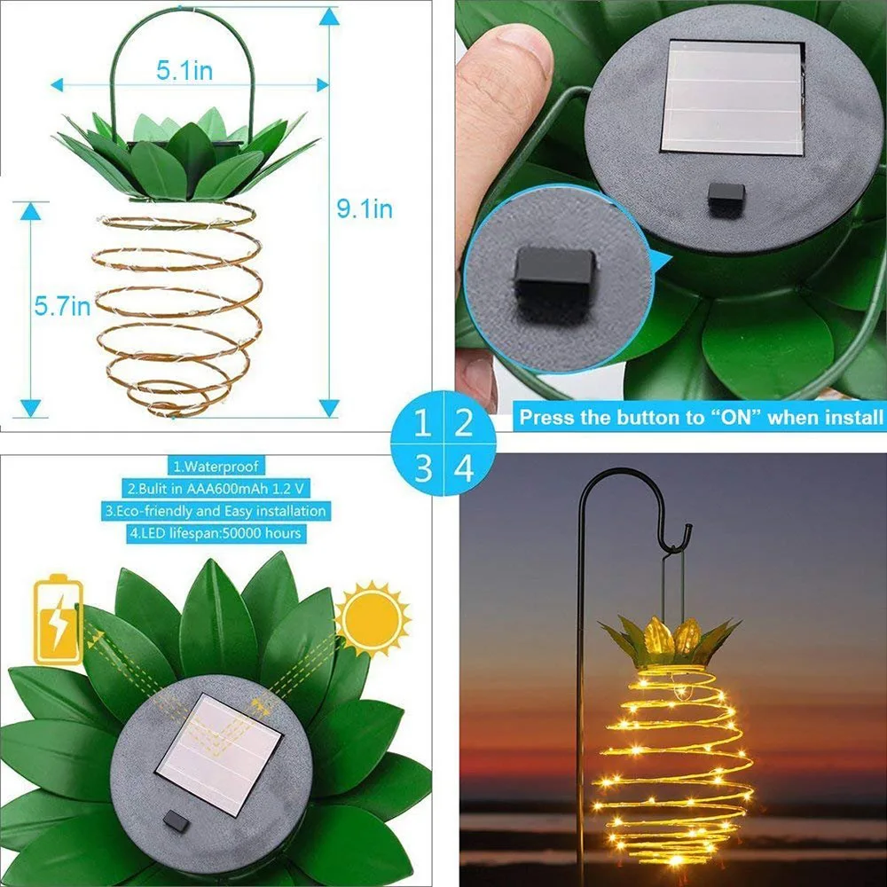 

Solar Garden Lights Pineapple Shape Outdoor Solar Hanging Light Waterproof Wall Lamp Iron Wire Art Home Decor Fairy Night Lights