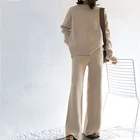 Костюм спортивный женский зимний из двух предметов, трикотажный комплект из топа с длинным рукавом и брюк, верхняя одежда в Корейском стиле