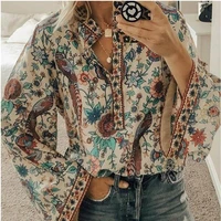 2021 blouse floral print lantern sleeve shirt sexy lace up tassel o neck women tops spring summer chic blouses 5xl