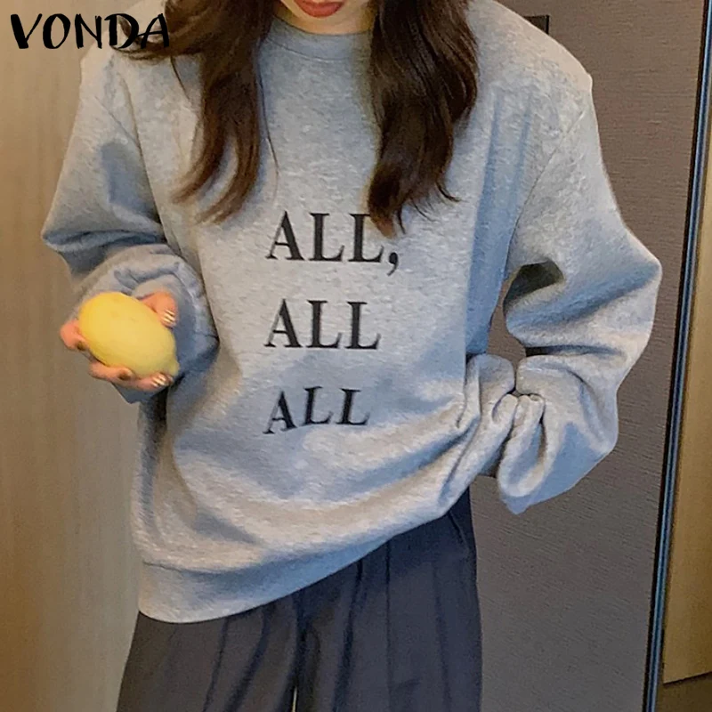 

Осенне-весенние повседневные толстовки VONDA с длинным рукавом и круглым вырезом, женские блузки с надписью VONDA, женские Однотонные блузки, зи...