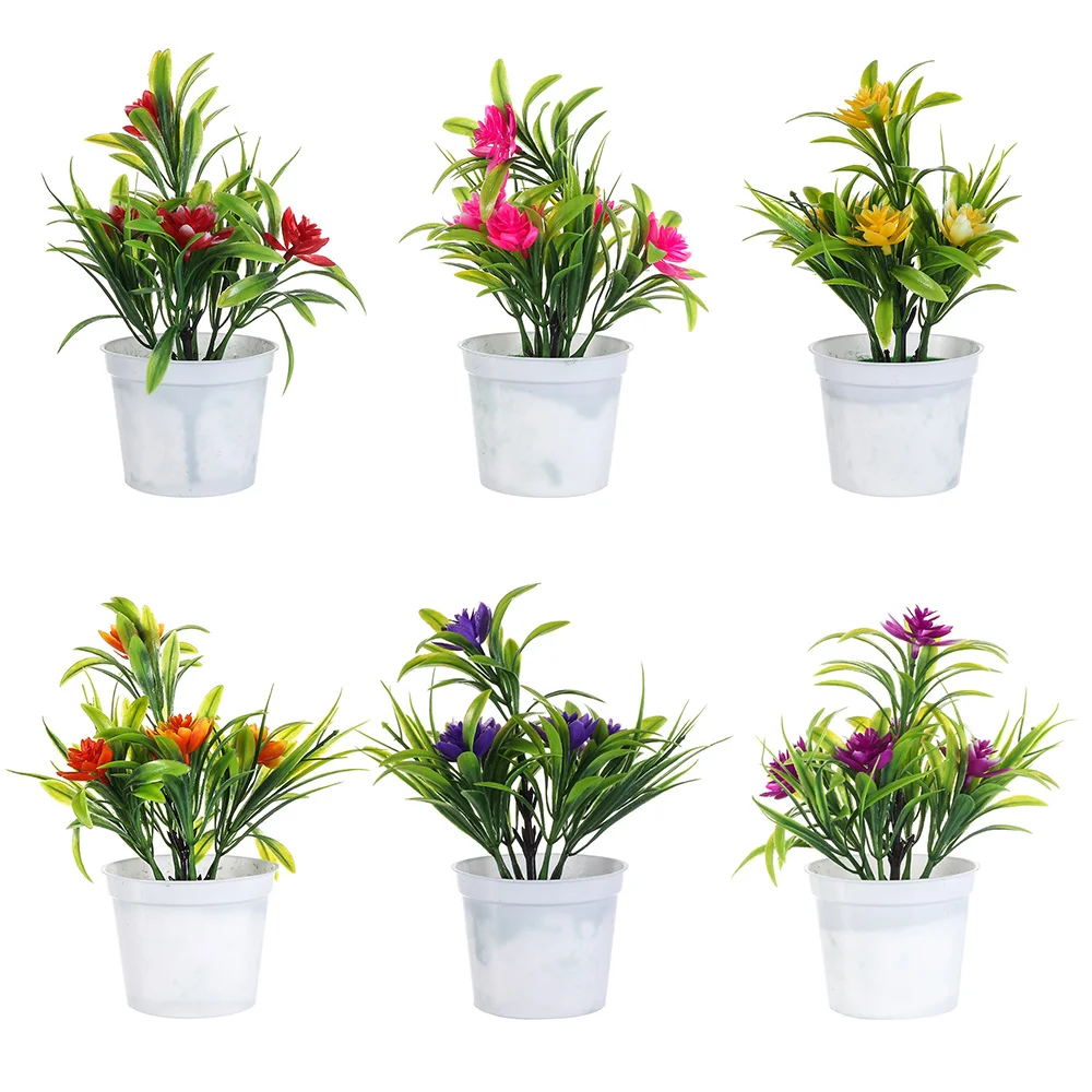 

New Plastic Colorful Artificial Flower Fake False Plants Flowers Garden With Pot Outdoor Decor Wedding Party Decoration