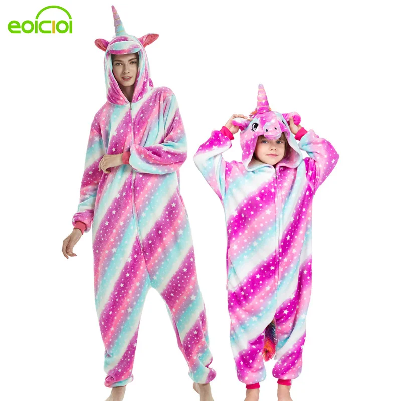 23 новых животных единорог панда стежок матери и дочери семьи соответствия пижамы