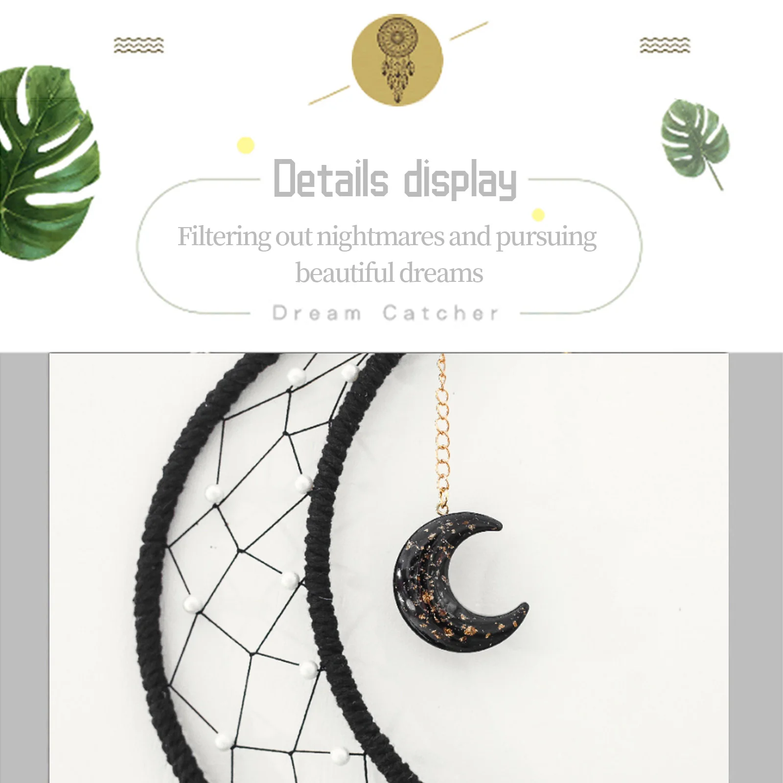

Handmade Black Moon Macrame Dream Catcher Wind Chimes Home Wall Decor Kids Bedroom Garden Dark Style Theme Decorative Crafts