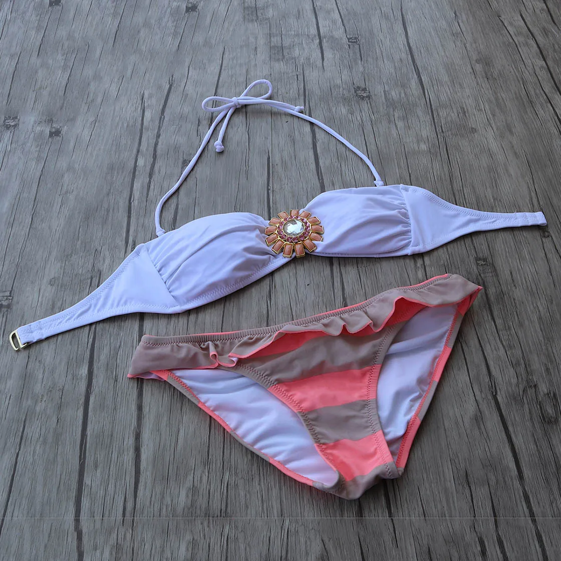 Комплект бикини Белый Топ женский купальник с красным низом купальные костюмы со
