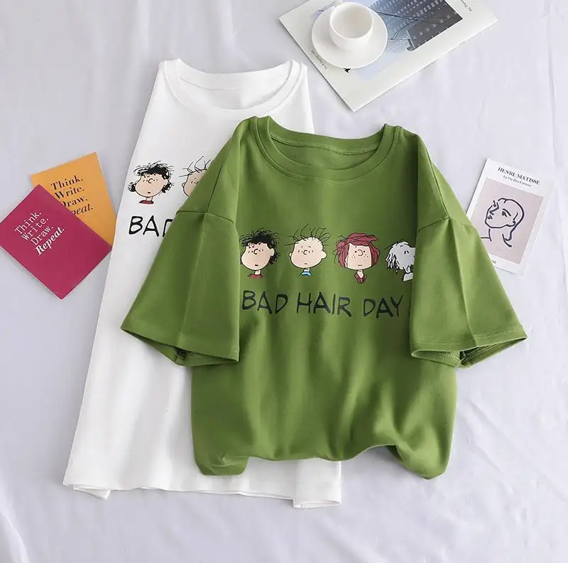 Женская футболка с короткими рукавами Корейская принтом надписью BAD HAIR DAY унисекс