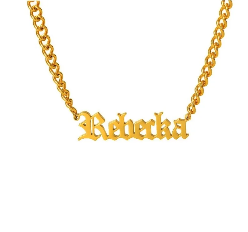 

Custom Name Necklace Gold Color Steel Name Necklaces Pendant Nameplate Necklace With 3mm Chain Custom Jewelry Women Gifts choker