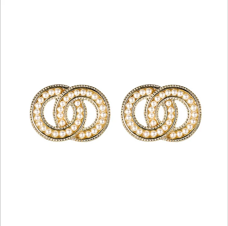 

New high-end retro circle earrings net red same trend earrings French court earrings small pearl earrings