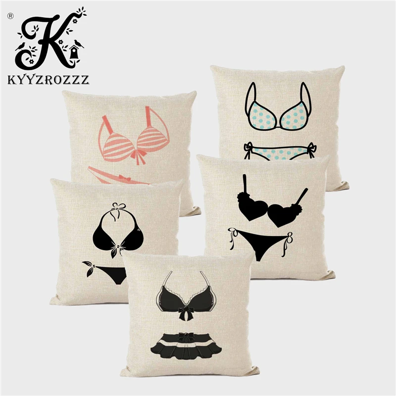 

Decorative Throw Pillowcase Cover Personalized Print Bikini Pattern Linen Square Cushion Cover Sofa Home Capa De Almofada45*45CM