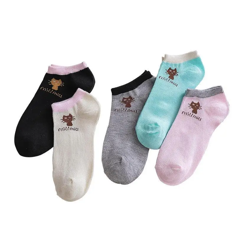 

Bear socks Cat socks 5Pairs/lot=10Pieces Spring Autumn Cartoon Cat Female Casual Socks Cotton Slip Long Socks Fashion Woman