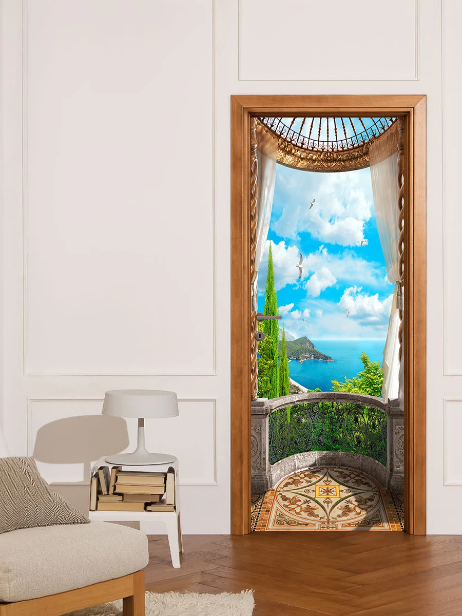 Декоративная наклейка на входную дверь стену или холодильник Безмятежный вид с